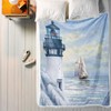 Jipusai Coastal Lighthouse Throw Blankets, Summer Sunrise Blue Ocean Warm