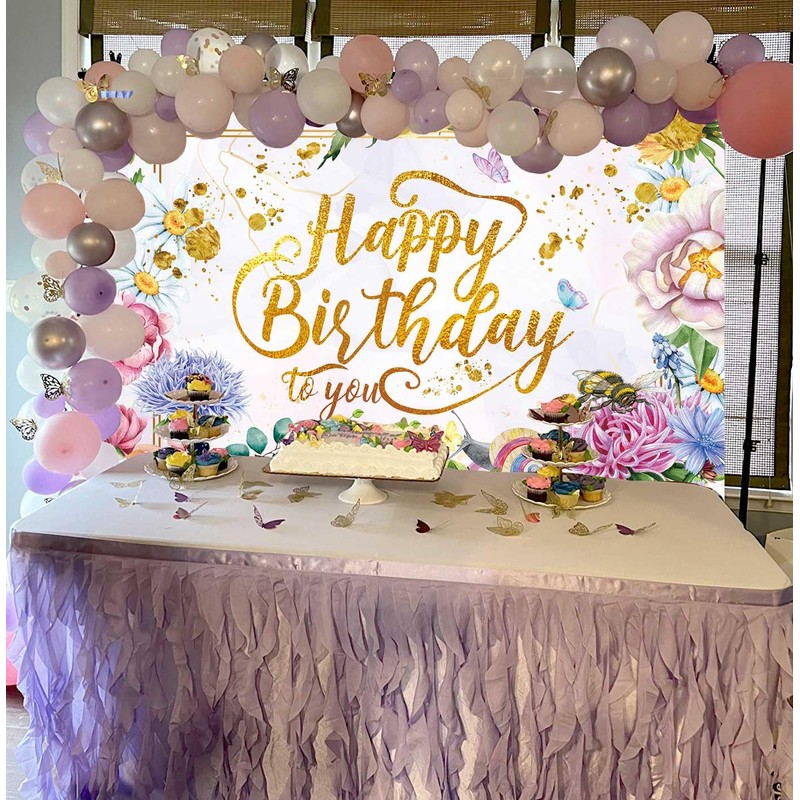 Flower Birthday Party Backdrop Pink Flower Spring Garden Background for