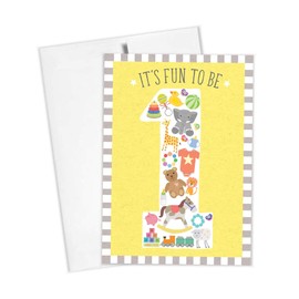 Tiny Expressions 1st Birthday Card for Boy or Girl – 5" x 7" ‘It’s Fun to Be 1’ Happy First Birthday Card, Gender-Neutral Design - Includes a Matching White Envelope