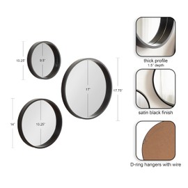 Kate and Laurel Travis Modern Round Wall Mirror Set, Set of 3, Varying Sizes, Black, Decorative Three-Piece Circle Mirror Set for Use as Bathroom Mirror Decor or Gallery Wall Mirrors