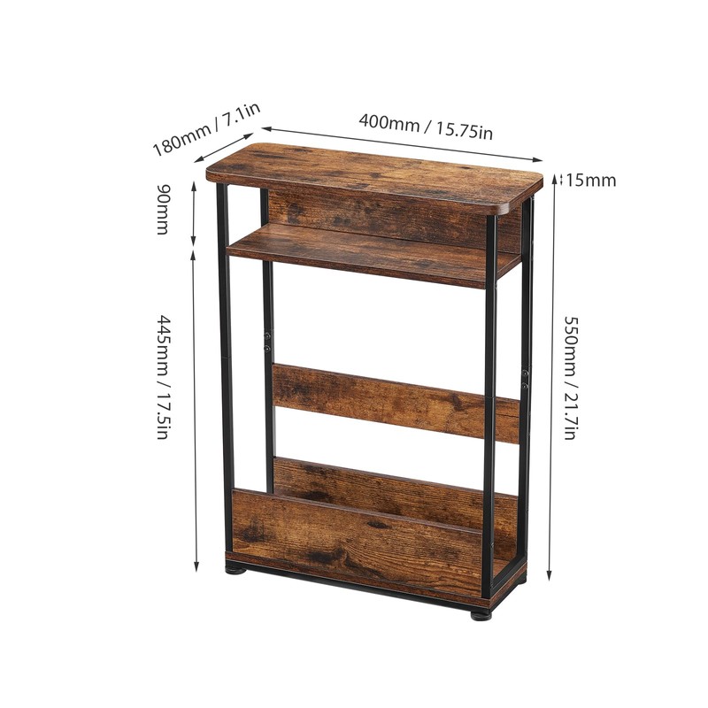 Narrow Side Table,3-Tier Slim End Table with Storage Shelf,Modern Sofa