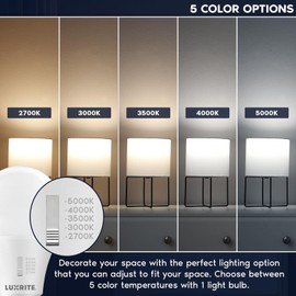 LUXRITE A19 LED Light Bulb 60 Watt Equivalent, CRI90, 5CCT Selectable 2700K 3000K 3500K 4000K 5000K, Dimmable, 800LM, Standard LED Light Bulbs 9W, E26 Base, CEC Title 20, ETL Listed (16 Pack)