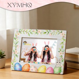 Easter Picture Frame, Easter Gifts for Kids Adults Family Friends, Watercolor Bunny Colorful Egg 4x6 Picture Photo Frame for Desk Tabletop Seasonal Home Display