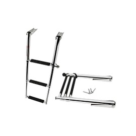 Mojiate Made 3 Step Ladder 316 Stainless Steel Telescoping Ladder 400 Pounds Capacity Stepladder for Marine Yacht/Swimming Pool with Retaining Strap (3 Step Ladder)