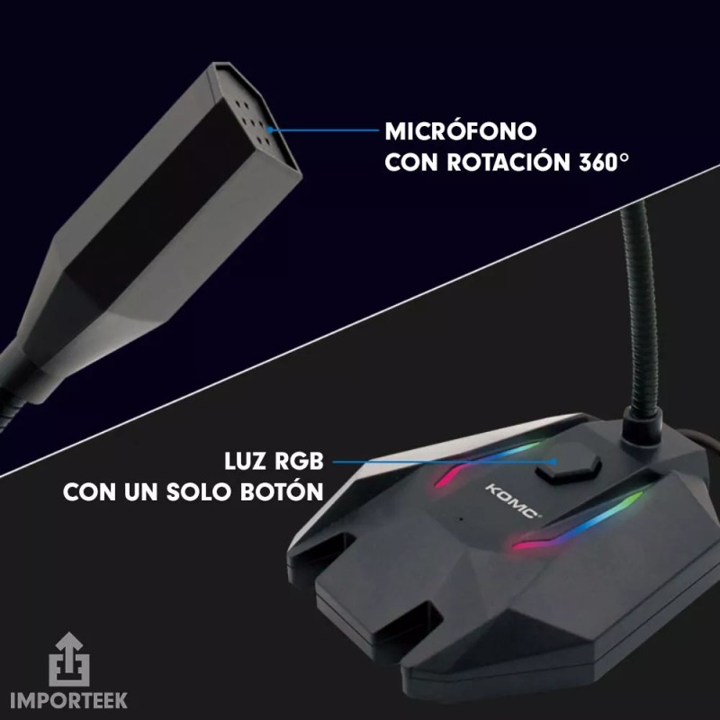 Importeek Microfono Usb Alambrico Pc Laptop Computadora Gamer Luz Led