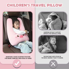 weneasker Kids Travel Pillow, Comfortable Sleeping Position, Full Filling, Skin-Friendly Material, Suitable for Cars, Planes, Trains, and School Buses, Pink