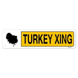 Aluminum "Turkey Xing" Crossing Signs Metal Gifts for Turkey Lovers 4x16Inches Road Sign Wall Art Animal Themed Room Decor, Caution Slow Down Wildlife Traffic Signs, Yellow, Indoor/Outdoor