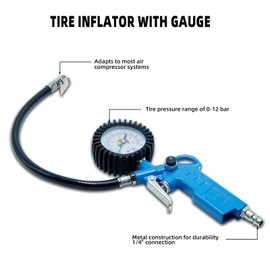 CCLIFE 3-in-1 Tyre Pressure Gauge & Tyre Inflator with Valve Core Tool and Multiple Spare Parts, 12 Bar (170 PSI) - For Car, Bike, Truck, Motorcycle