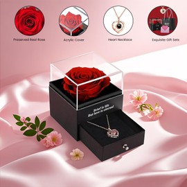 Eternal Forever Rose Gift Box, Gifts for Women, Red Rose with I Love You Necklace in 100 Languages, Mothers Day Gifts for Mum, Gifts for her on Birthday, Anniversary, Valentine's Day, Mother's Day