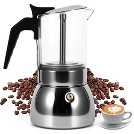 Houkiper Stovetop Espresso Maker, 6Cup 300ML Stainless Steel Stovetop Italian Coffee Maker Transparent Glass Moka Pot, Coffee Maker Mocha Pot for Home Cafe Outdoor Office