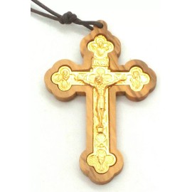 Olive Wood - Gold-Tone Inset Cross Necklace Made in Italy
