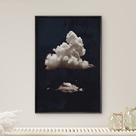 SIGNWIN Framed Canvas Print Wall Art High Contrast White Storm Clouds Dark Sky Nature Wilderness Photography Modern Art Rustic Landscape Relax/Calm for Living Room, Bedroom, Office - 24"x36" Black