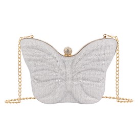 Elenint Women Elegant Butterfly Clutches Glitter Evening Bag Shoulder Bag Party Wedding Cocktail Prom Handbags, Glitter Silver