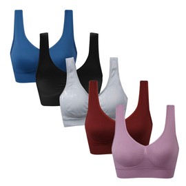 Vermilion Bird Women's 3 Pack Seamless Comfortable Sports Bra with Removable Pads Pack of 5 S