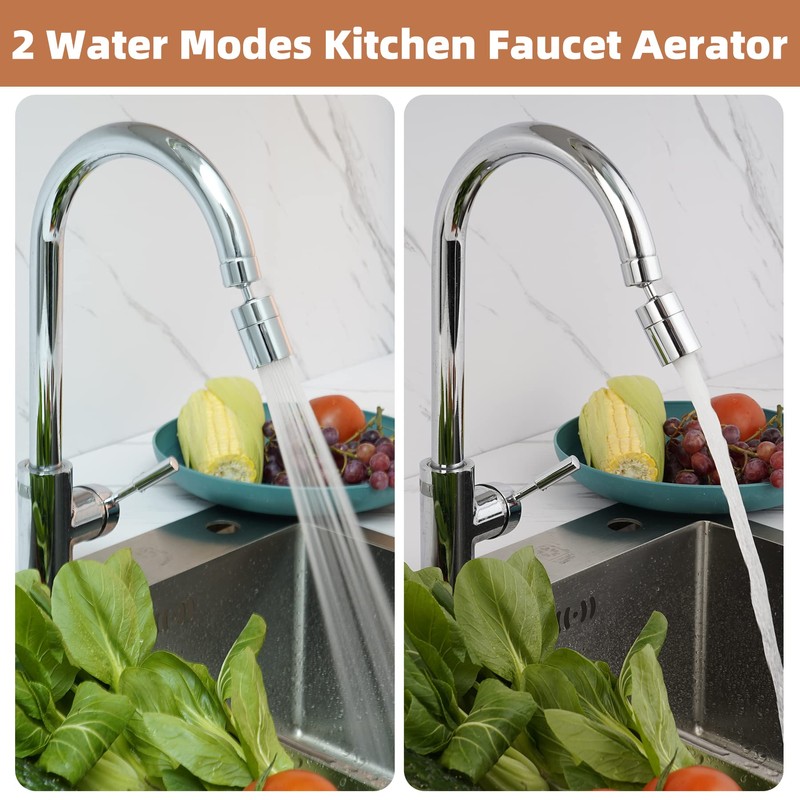 Hibbent Sink Aerator for Kitchen/Bathroom, 2 Modes Faucet Aerator Adjustable