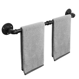 Livabber Industrial Pipe Towel Bar, Rustic Iron Decor Bathroom Hardware Towel Bar Accessory, Heavy Duty Wall Mounted Bath Towel Rack Holder, Black (24 Inch)