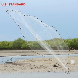 Goture American Saltwater Fishing Cast Net for Bait Trap Fish 4ft/6ft/8ft/10ft/12ft Radius, 3/8inch Mesh Size