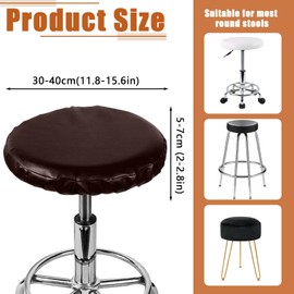 2 Pack Stool Covers Round, Stretch PU Bar Stool Cushions Round, Waterproof Round Seat Cushions for Stools Chairs (Dark Brown)