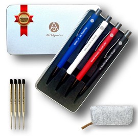 ARTbyutee Book Lovers Gifts Set: 4 Aluminum Ballpoint Pens with Inspirational Quotes - Perfect for Readers, Librarians, and Literary Enthusiasts - Ideal Birthday, Thanksgiving, and Christmas Gifts