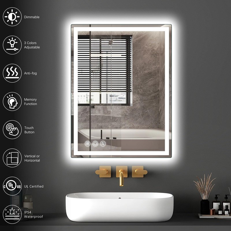 Memobarco LED Mirror for Bathroom 20"x 28" with Frontlit and