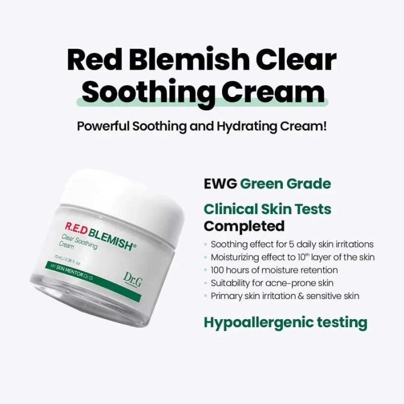 Dr.G R.E.D Blemish Soothing Cream 70ml – Cica Moisturizer for