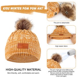 TAGVO 3-in-1 Winter Hat Scarf Gloves Set for Children, with Thick Fleece Lined Thermal Knitted Hat Beanie Tube Scarf Winter Gloves Set for 1-5 Years Children Toddlers Boys Girls, yellow