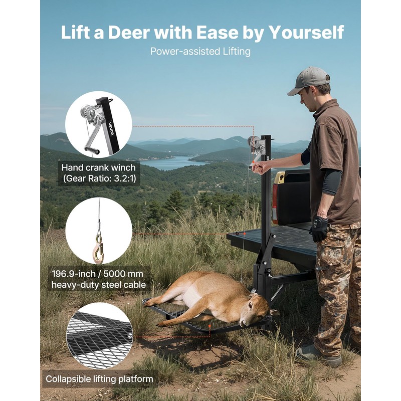 VEVOR Hitch Deer Hoist with Lifting System Platform, 300 lbs