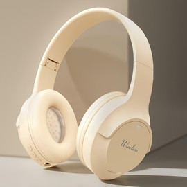 URIZONS Retractable Wireless Headphones - Foldable TWS Earphones and Bluetooth Gaming Headset with Mic Wireless On Ear Earbuds with 3.5mm Audio Hole and TF Card Slot for Cellphones PC (Beige)