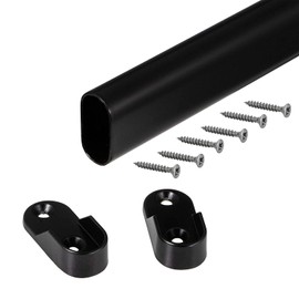 Gedotec Wardrobe Rail Oval Wardrobe Rail 2000 mm Metal Furniture Tube 30 x 15 mm 1 Piece Clothes Wardrobe Rail Black Vintage Oval Rail Wardrobe with 2 Wardrobe Tube Bearings