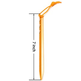 Aluminum Alloy Tent Stakes Pegs, 12-Pack Aluminum Ground Pegs with Reflective Pull Ropes, Lightweight Metal Stakes Pegs for Camping Tents Hammocks (Orange)