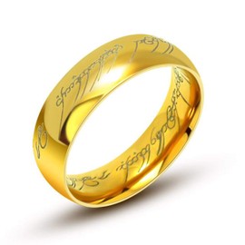 Aurstore Jewellery Lord of the Rings Tungsten Ring 6 mm Choice of Size 56-68 with Steel Chain 54 cm., Tungsten, gold
