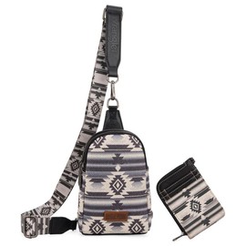 Wrangler Crossbody Bag with Card Wallet Aztec Sling Bag Purse Set WG2205-210WBDY - Color: Light Coffee