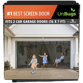 UnBugs Garage Screen Doors for 2 Car Garage - Fits Double Garage Doors up to 16 Feet Wide x 7 Feet Tall MAX - Pet & Kid Friendly, Self-Closing - Hands Free Magnet Closure Keeps Bugs Out & Breeze in