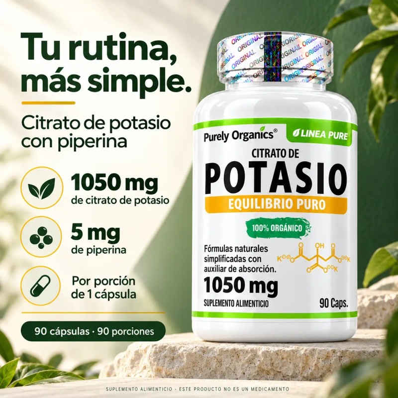 Potasio Citrato Orgánico 90 Caps - Purely Organics