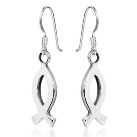 AeraVida Inspirational Jesus Fish or Ichthys Symbol Sterling Silver Fishhook Dangle Earrings for Meaningful & Religious Fashion Accessories with a Cute & Trendy Vibe