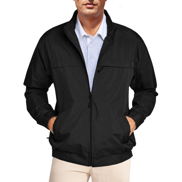 Runcati Men's Lightweight Full Zip Jackets Golf Stand Collar Bomber