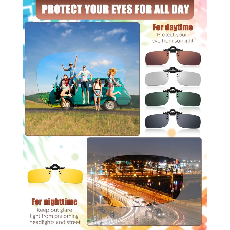 Frienda 5 Pairs Polarized Clip On Sunglasses Rimless Flip Up
