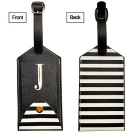 Tbecor 2Pack Initial Luggage Tag, PU Leather Embroidered Letter Alphabet Monogrammed Luggage Tag for Baggage Bag Suitcase Luggage Case (J)