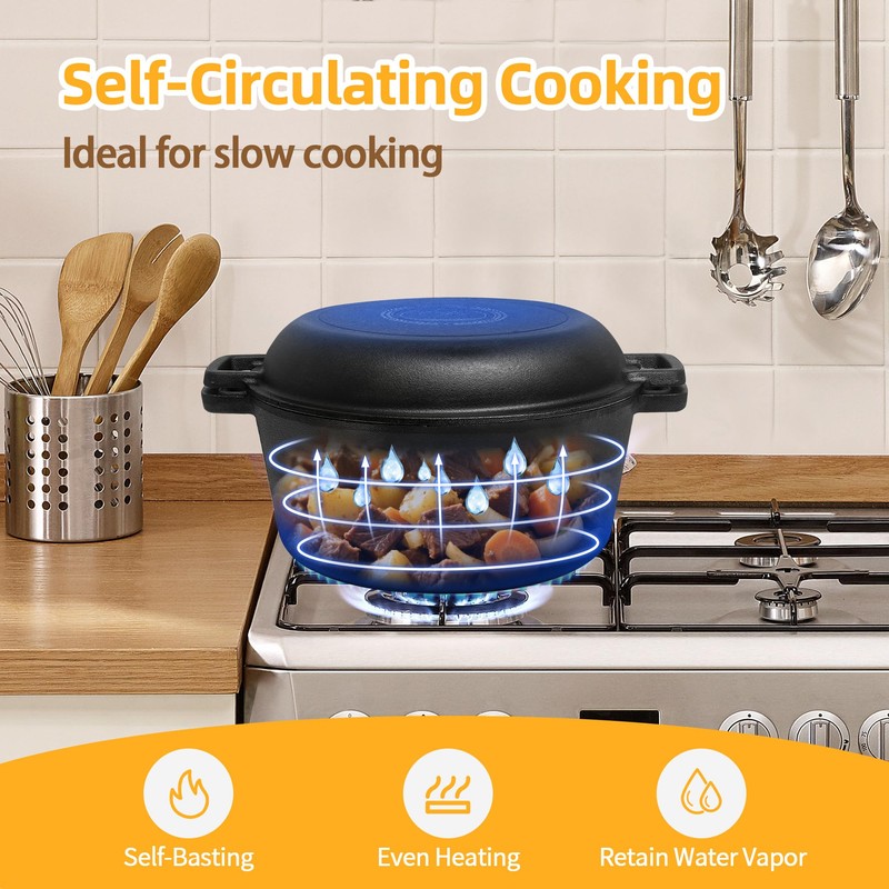 Pre-Seasoned Dutch Oven for Bread Baking, 5 QT Cast Iron