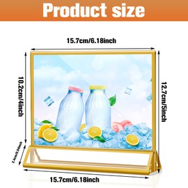 Gabotrie 8 Pack Acrylic Sign Holders with Golden Border, Double Sided Clear Picture Frames, 6 x 4 Table Number Holders, Horizontal Menu Holders for Wedding Reception Art Display Party Decoration