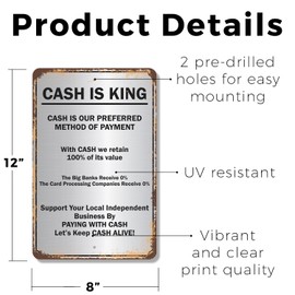 Cash Is King Preferred Method of Payment 8 Inch x 12 Inch Novelty Plastic Sign Durable Weatherproof UV Protected Perfect for Shops Offices Fun Gag Gift for Business Owners Crafted in the USA