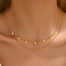 Kyazeo Dainty Layered Necklaces for Women 18K Gold Plated Tiny Waterdrop Choker Chain Charm Pendant Necklace Trendy Jewelry