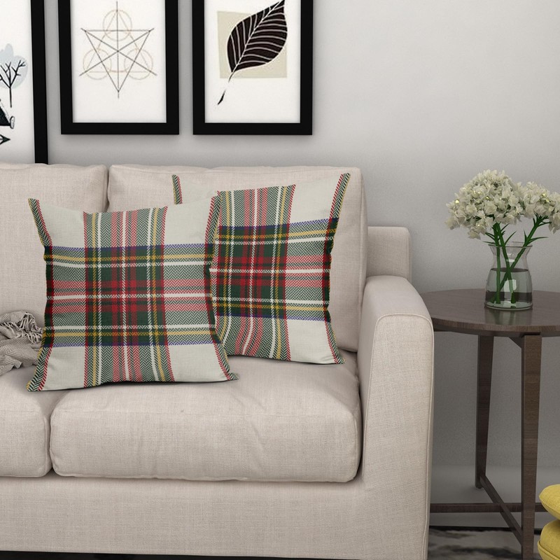 Christmas Plaid Pillow Covers 18x18 Inch Set of 2 Red