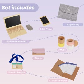 Pretend Play Home Office Set for Kids, 10 Pieces Office Set with Wooden Toy, Preschool Laptop Phone, Age 3+ Years (Office)