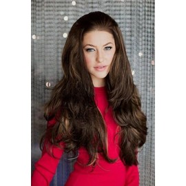 Brown half wig with blonde highlights: Rebecca chestnut brown with blonde highlights #8H27