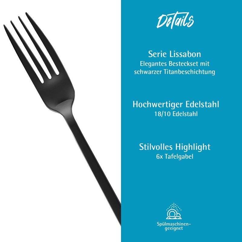 GRÄWE Table Forks, Dinner Forks, 6 Pieces, Cutlery Set, Dishwasher