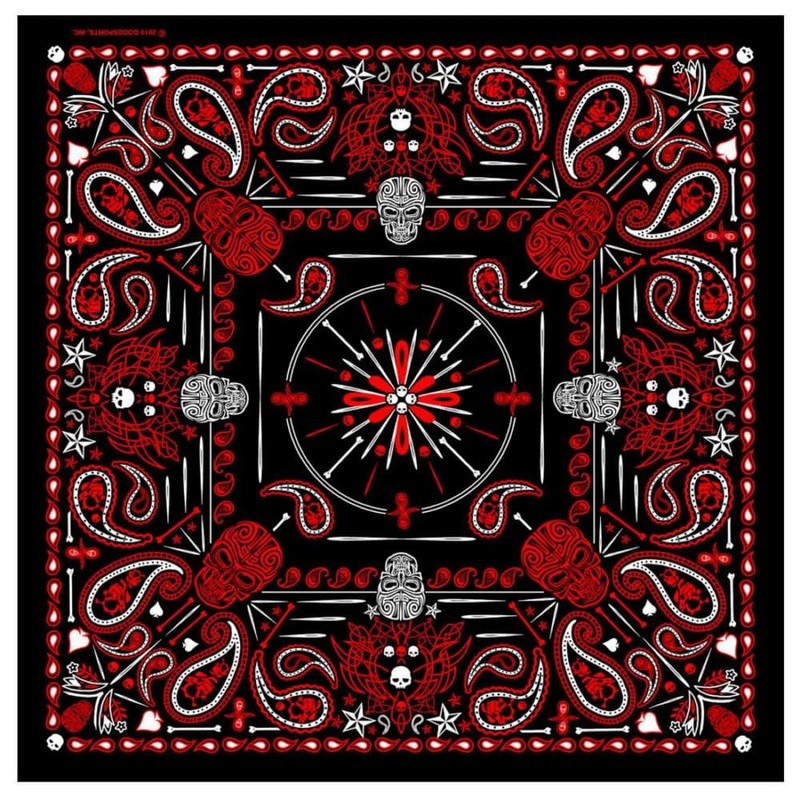 Hot Leathers BAB1070 Red Paisley Skulls Bandana - 21X21