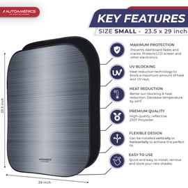 Autoamerics 2-Piece Windshield Sun Shade - Metallic Gray Foldable Car Front Window Sunshade for Most Cars SUV Truck Heat Blocker Visor Protector Blocks Max UV Rays and Keeps Your Vehicle Cool - Small