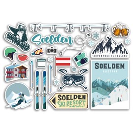 A5 Sticker Sheet Soelden Vinyl Stickers - Austria Austrian Ski Resort Mountains Snowboard Holiday Flag Travel Snow Sports Luggage Scrapbooking #79062