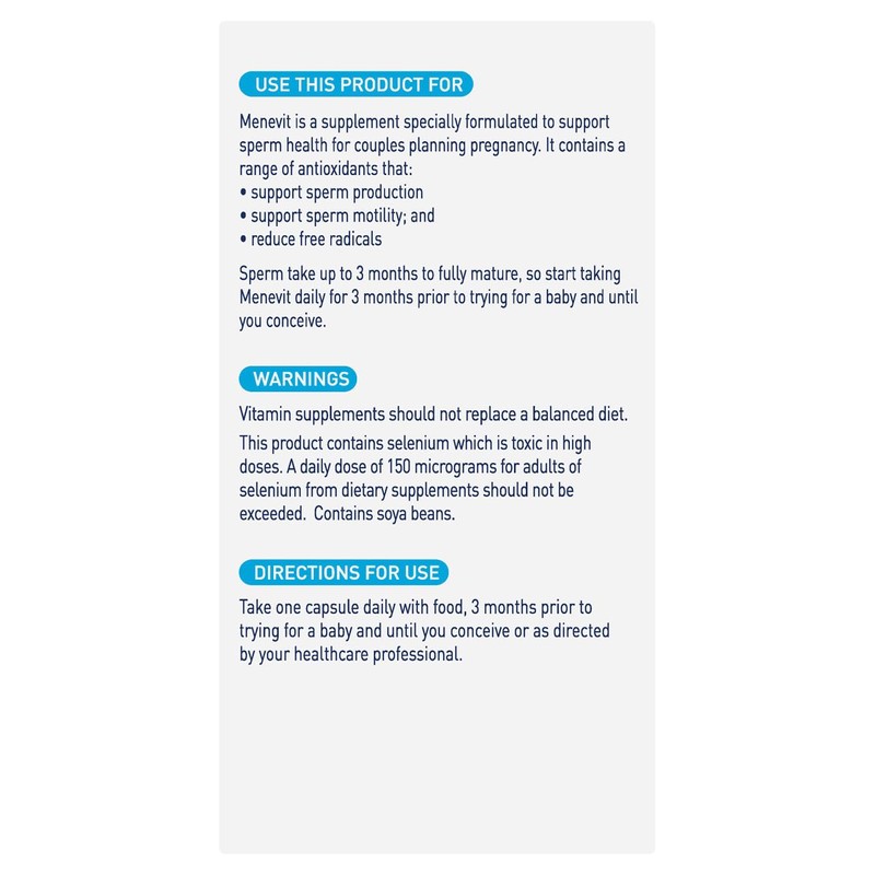 Menevit Pre-Conception Sperm Health Multivitamin with Vitamin C, Zinc, Lycopene